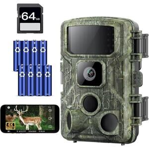 🔥KJK WiFi Trail Game Cam 4K 64MP 64GB 8 Batteries Memory Card NIght Vis BNWT🔥